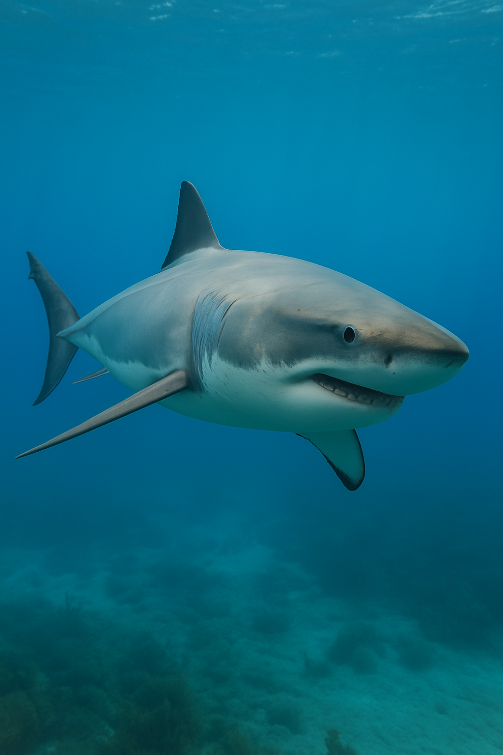 Foto di uno squalo bianco, nome scientifico: Carcharodon carcharias